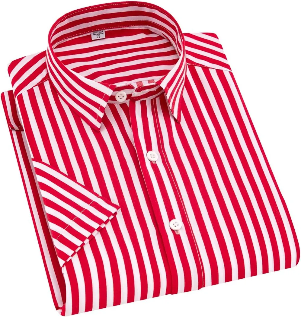Men's Classic Casual Vertical Striped Slim Fit Long Sleeve Dress Shirts