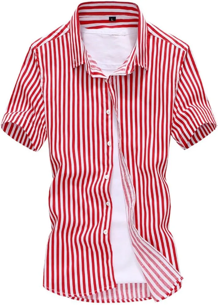 Men's Classic Casual Vertical Striped Slim Fit Long Sleeve Dress Shirts
