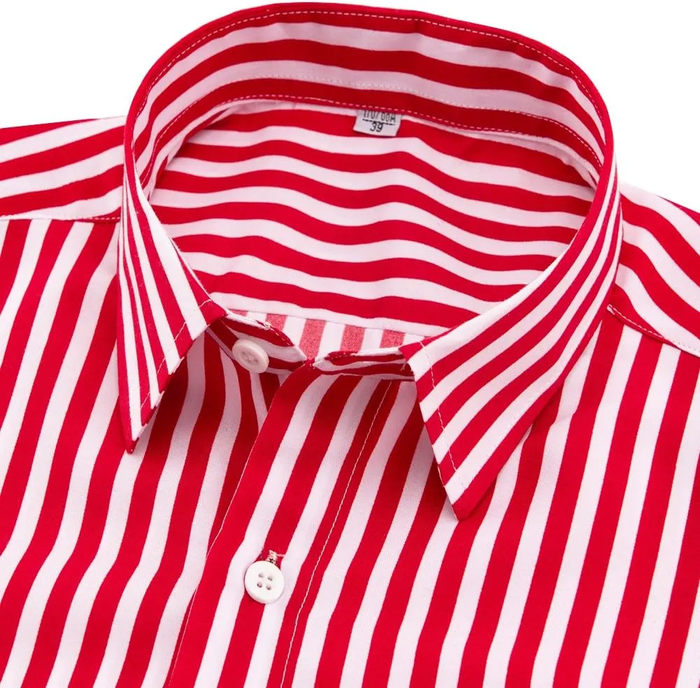 Men's Classic Casual Vertical Striped Slim Fit Long Sleeve Dress Shirts