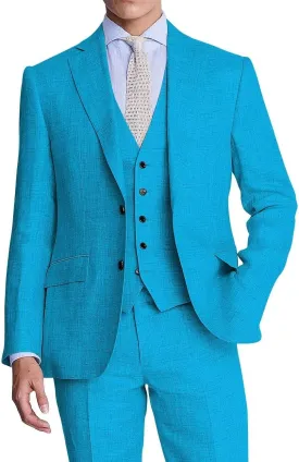 Men's Linen Suit 3 Piece Suits Slim Fit Beach Wedding Summer Casual Groomsmen Blazer Pants and Vest Tuxedo Set
