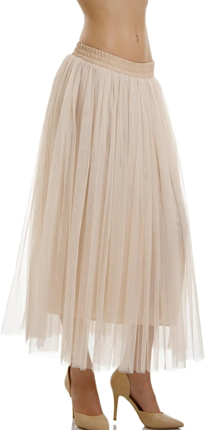 Midi Tulle Ballet Skirt- Straight Bottom Tutu with Elastic Waistband