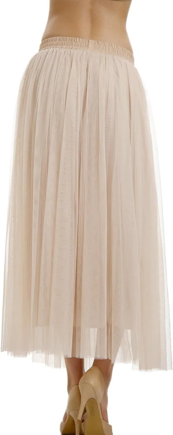 Midi Tulle Ballet Skirt- Straight Bottom Tutu with Elastic Waistband