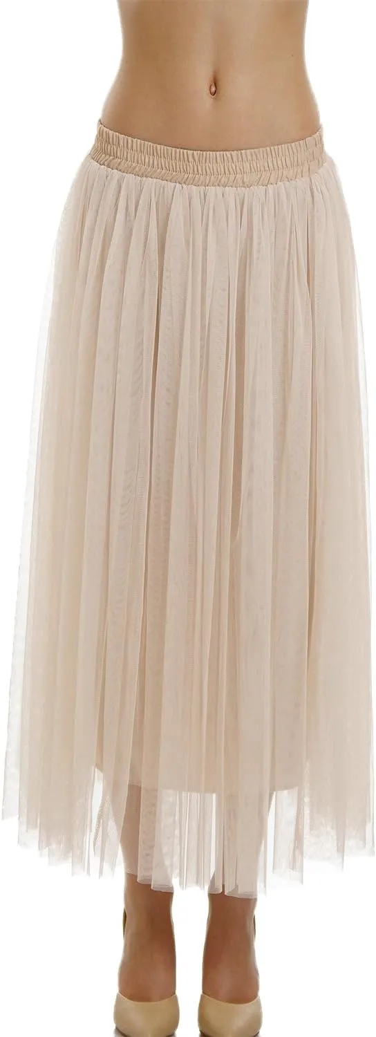 Midi Tulle Ballet Skirt- Straight Bottom Tutu with Elastic Waistband