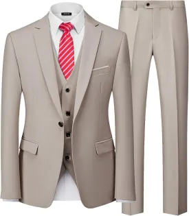 MY'S Men's Blazer Vest Pants Set, One Button Jacket Waistcoat and Trousers, Solid Party Wedding Dress