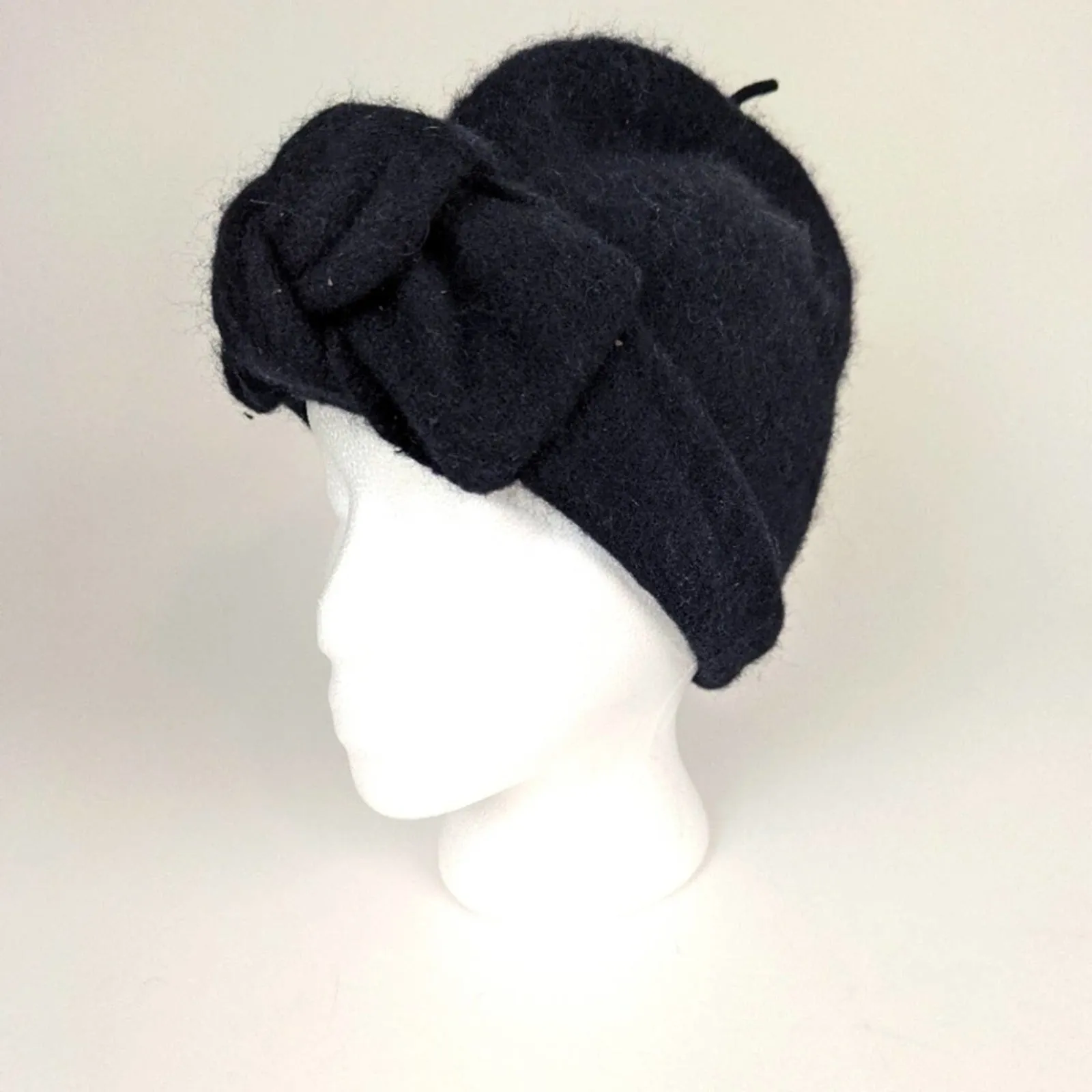 New York & Company Black Wool Basket Hat