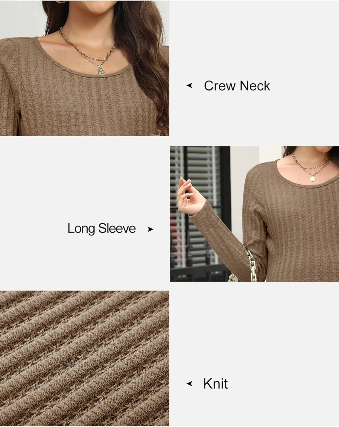 OUGES 2024 Fall Sweater Dress for Women Crew Neck Long Sleeve Knit Lightweight Casual Dresses