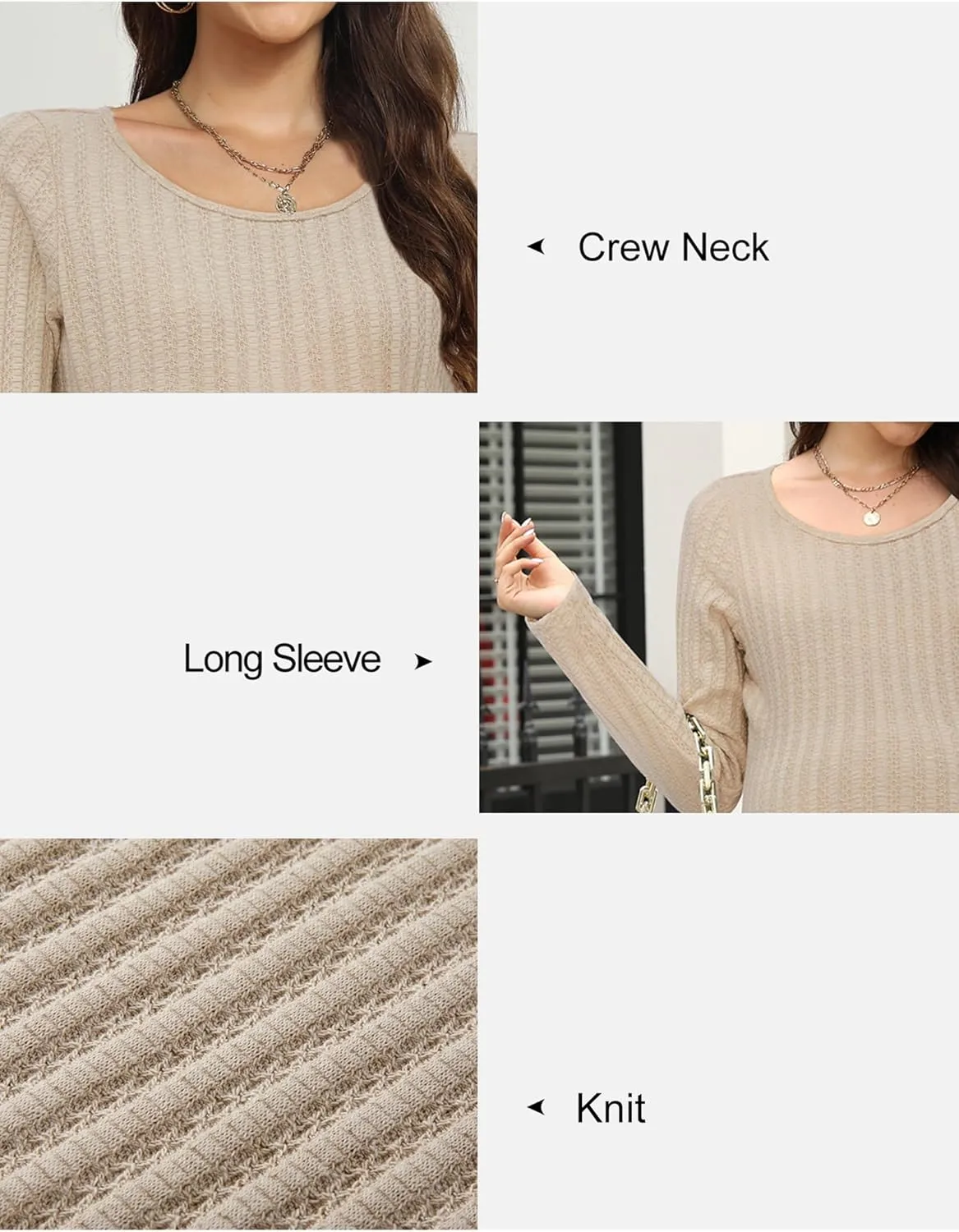 OUGES 2024 Fall Sweater Dress for Women Crew Neck Long Sleeve Knit Lightweight Casual Dresses