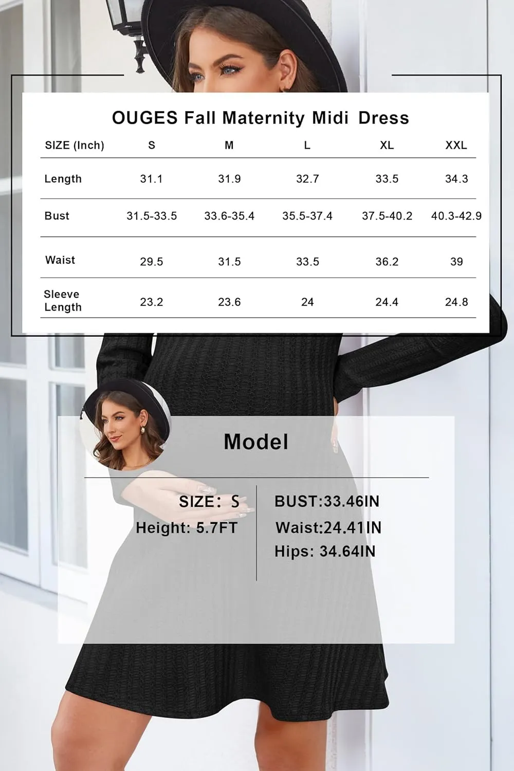 OUGES 2024 Fall Sweater Dress for Women Crew Neck Long Sleeve Knit Lightweight Casual Dresses
