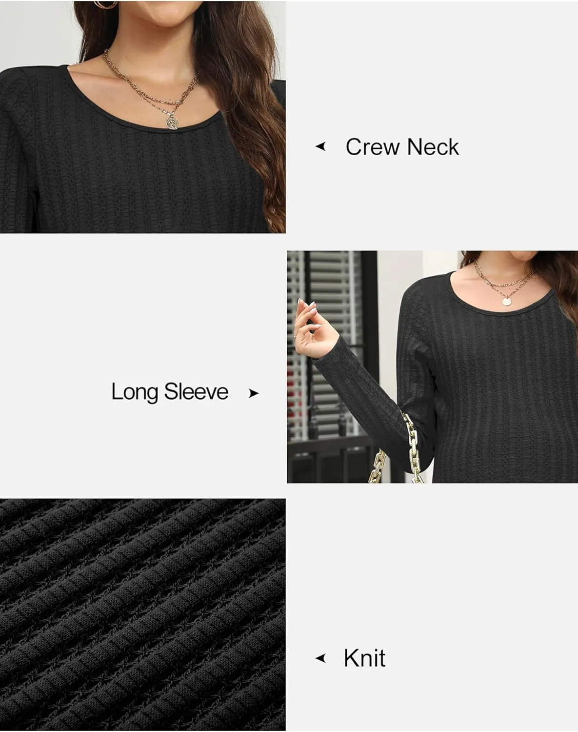 OUGES 2024 Fall Sweater Dress for Women Crew Neck Long Sleeve Knit Lightweight Casual Dresses