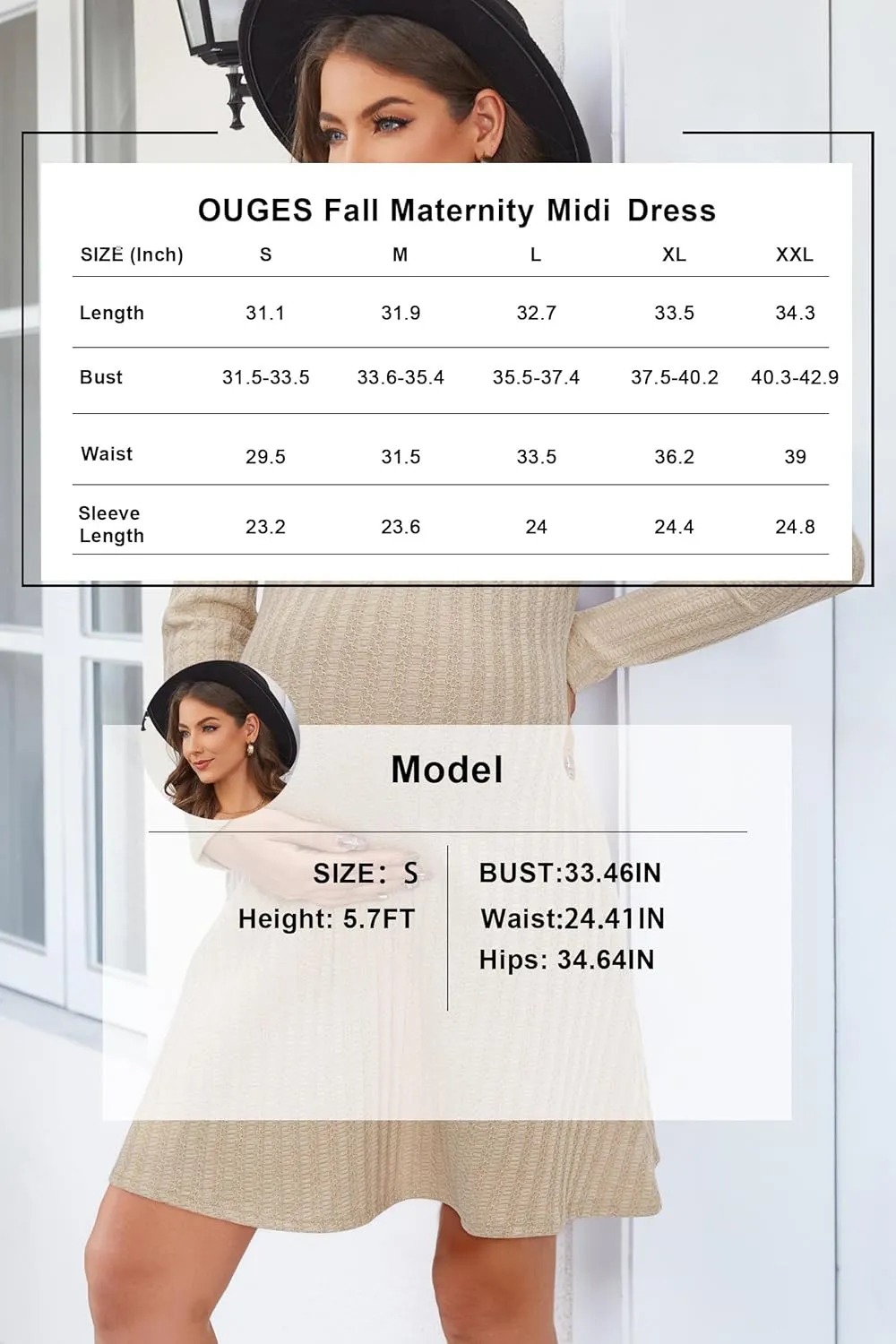 OUGES 2024 Fall Sweater Dress for Women Crew Neck Long Sleeve Knit Lightweight Casual Dresses