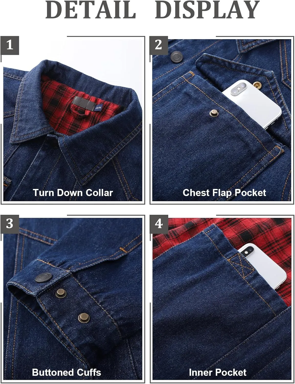 PEHMEA Men's Lined Flannel Denim Stylish Cowboy Trucker Coat Snap Button Rugged Western Shirts Jackets