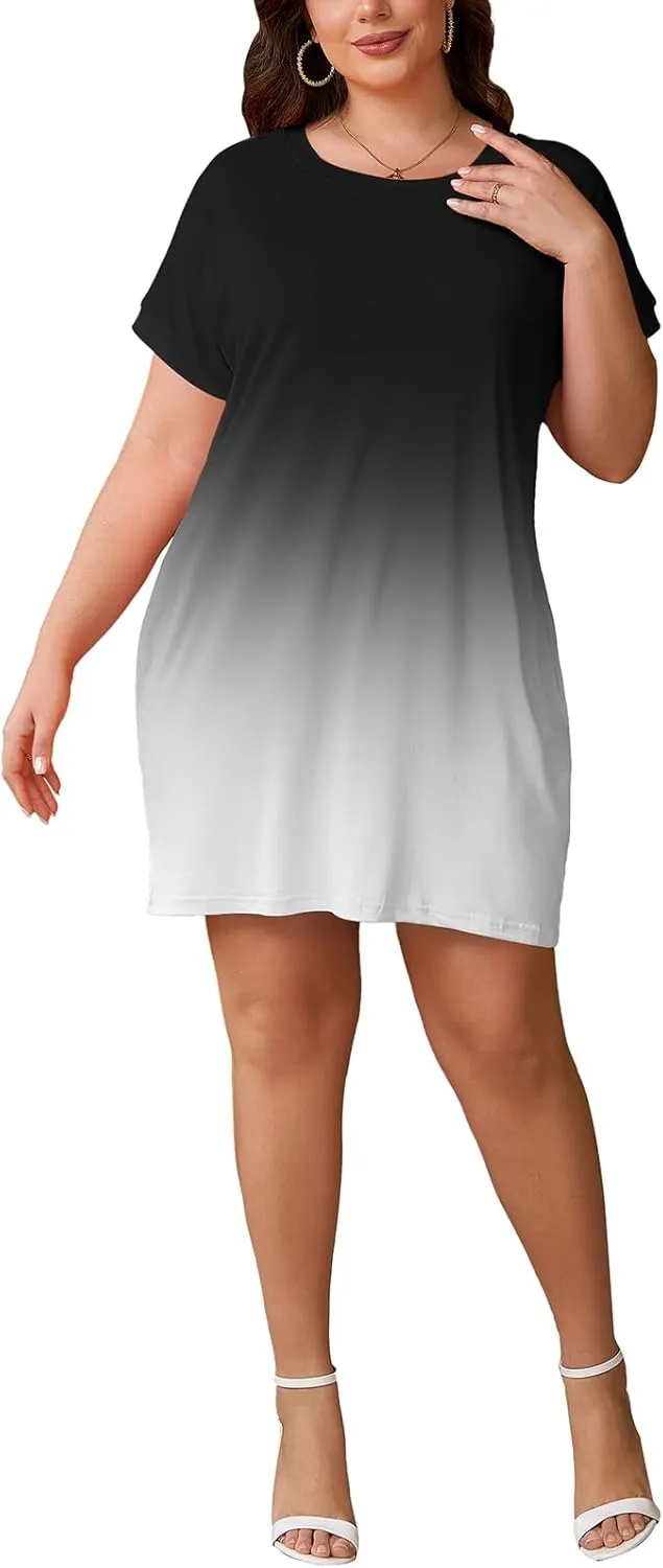 PINSV Women's Casual Summer T Shirt Dresses Short Sleeve Tunic Dress with Pockets
