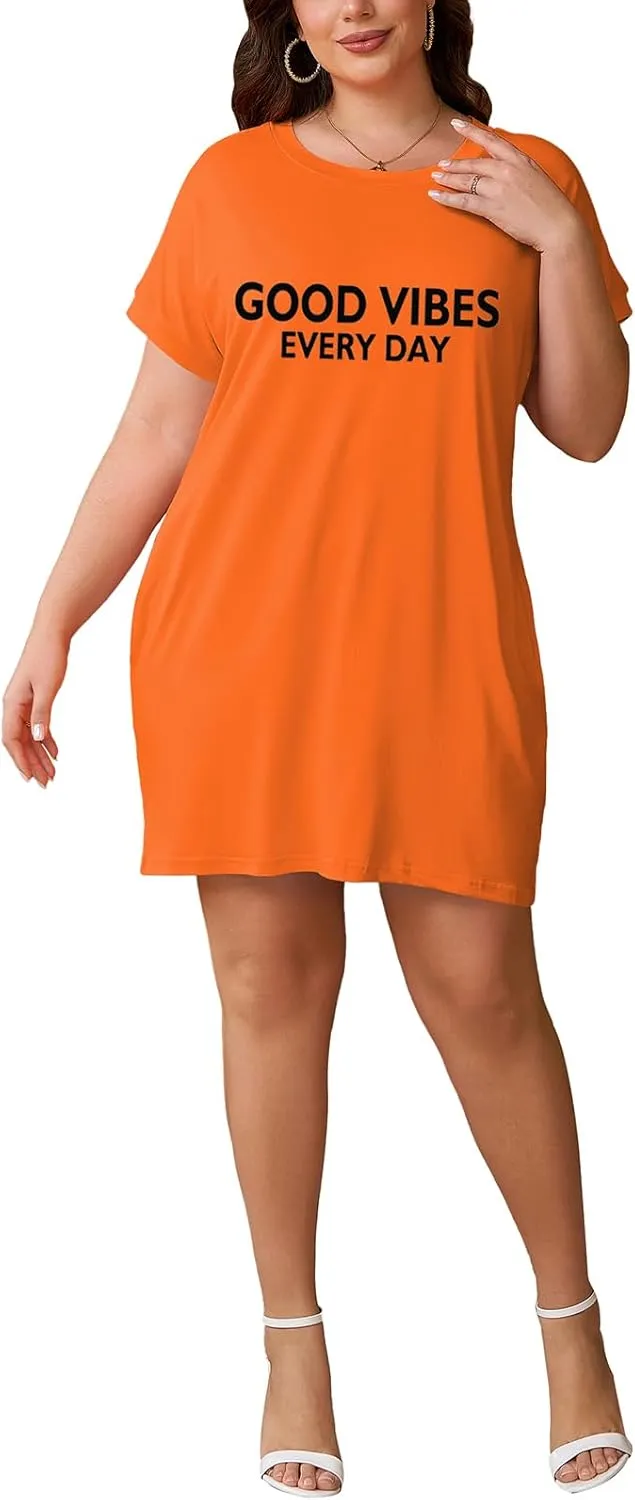 PINSV Women's Casual Summer T Shirt Dresses Short Sleeve Tunic Dress with Pockets