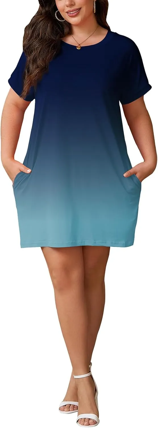 PINSV Women's Casual Summer T Shirt Dresses Short Sleeve Tunic Dress with Pockets