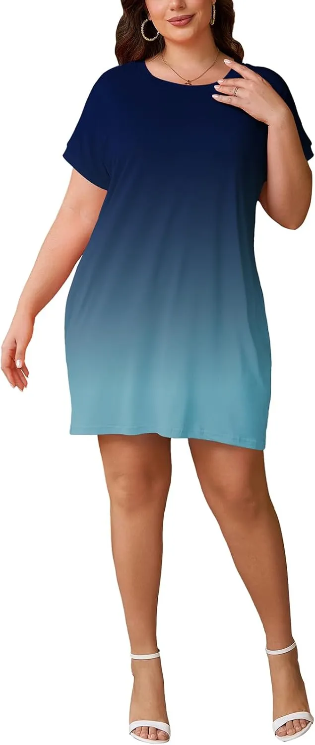 PINSV Women's Casual Summer T Shirt Dresses Short Sleeve Tunic Dress with Pockets
