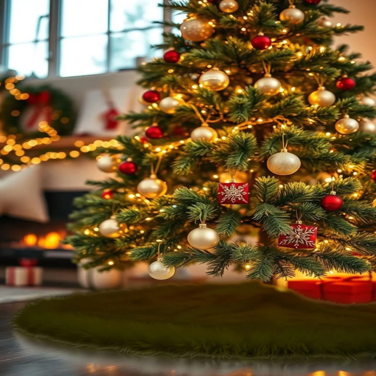 Premium Faux Fur Christmas Tree Skirt - 48 Inch | Luxurious Holiday Decorations
