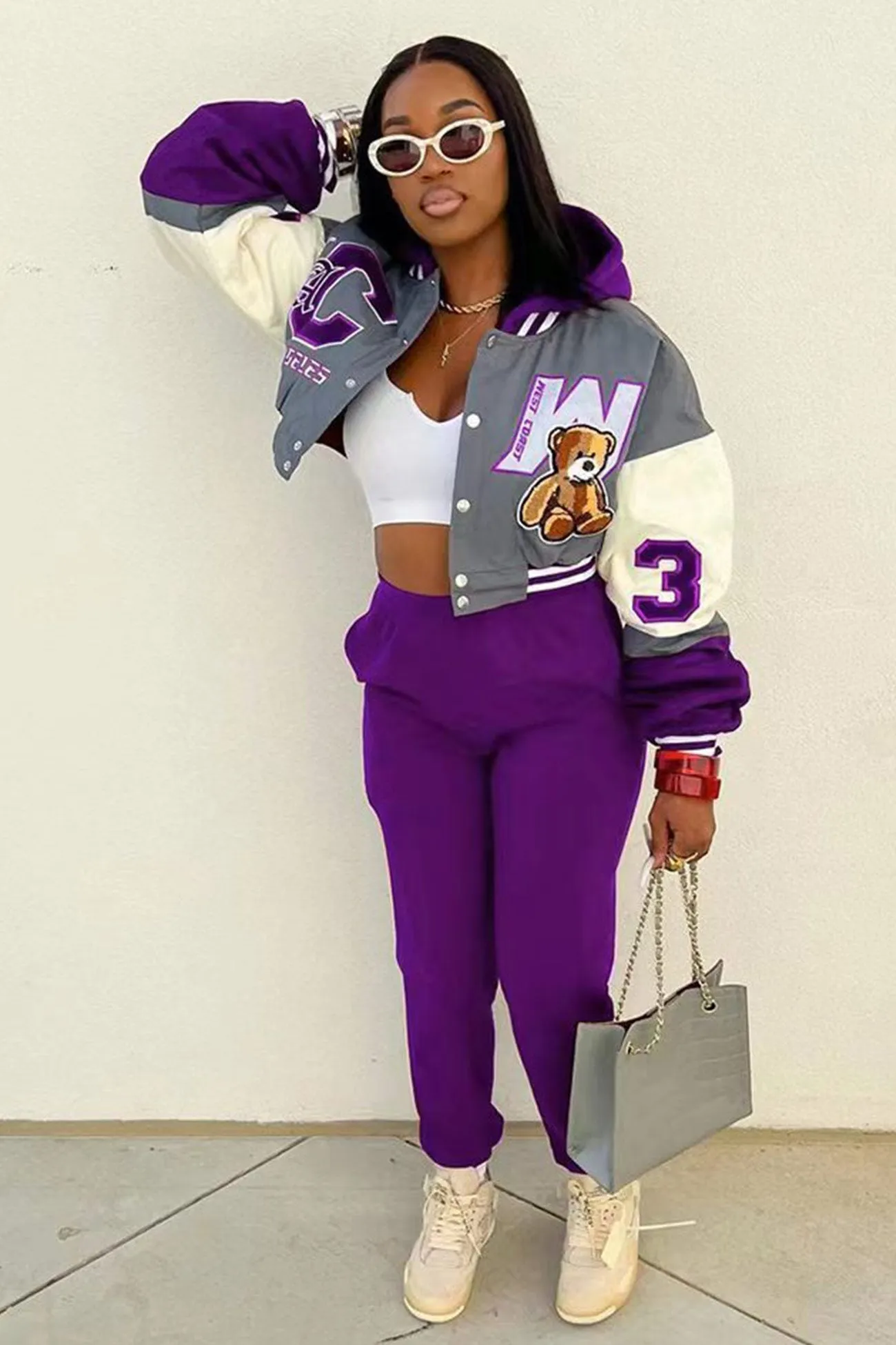Printed Baseball Jacket Long Pants Suits