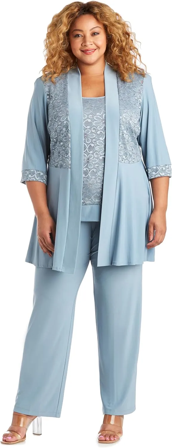 R&M Richards Women's 2 Piece Floral Lace Pantsuit