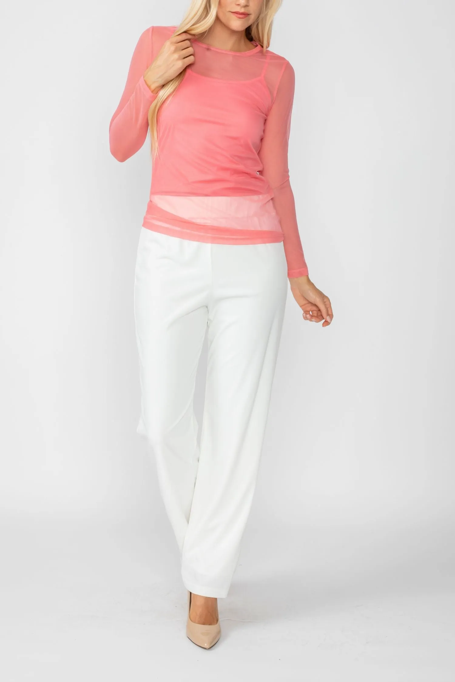 Rose Basic Mesh Long Sleeve Top