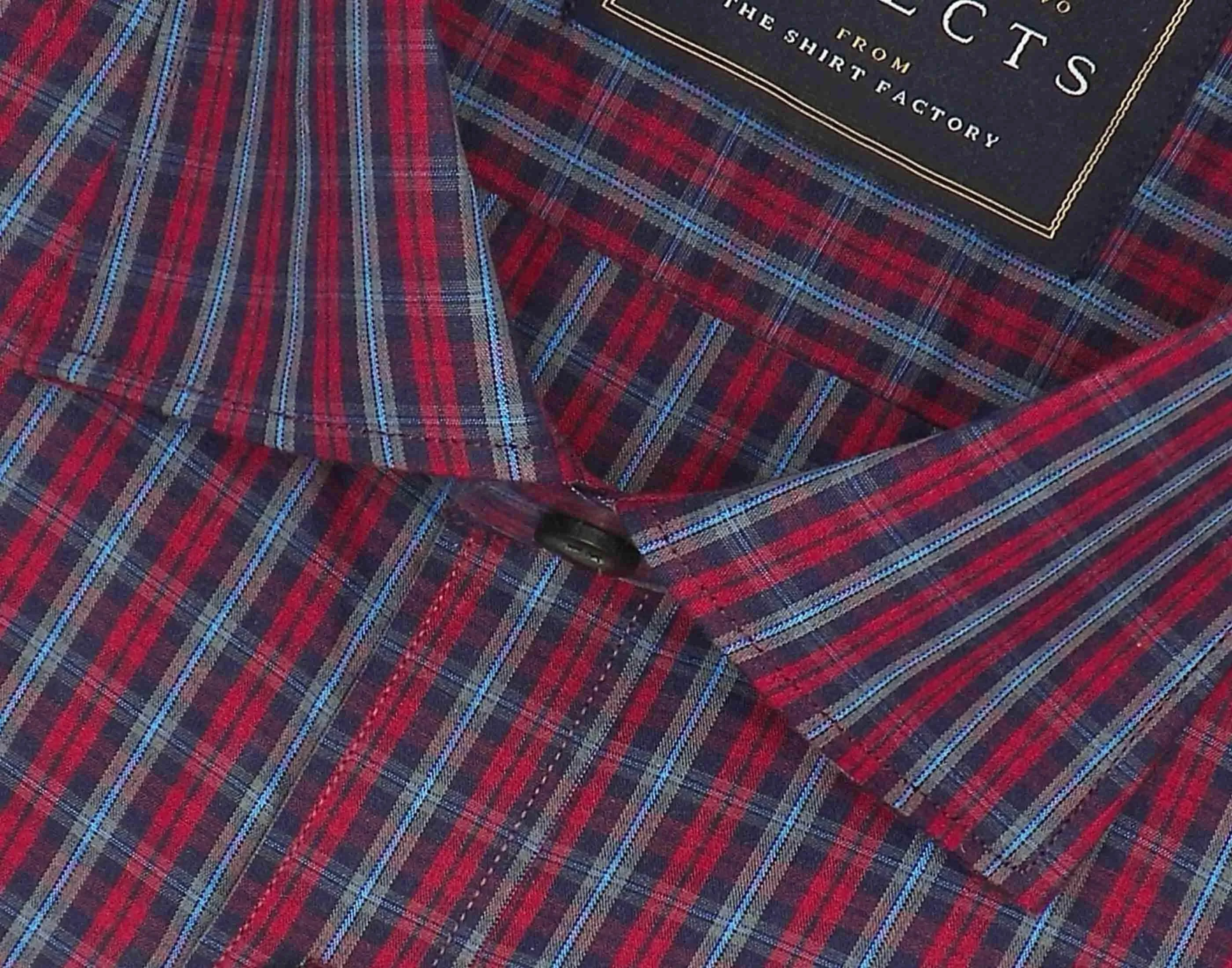 Selects Premium Cotton Check Full Half Sleeves Shirt - Red (0635)