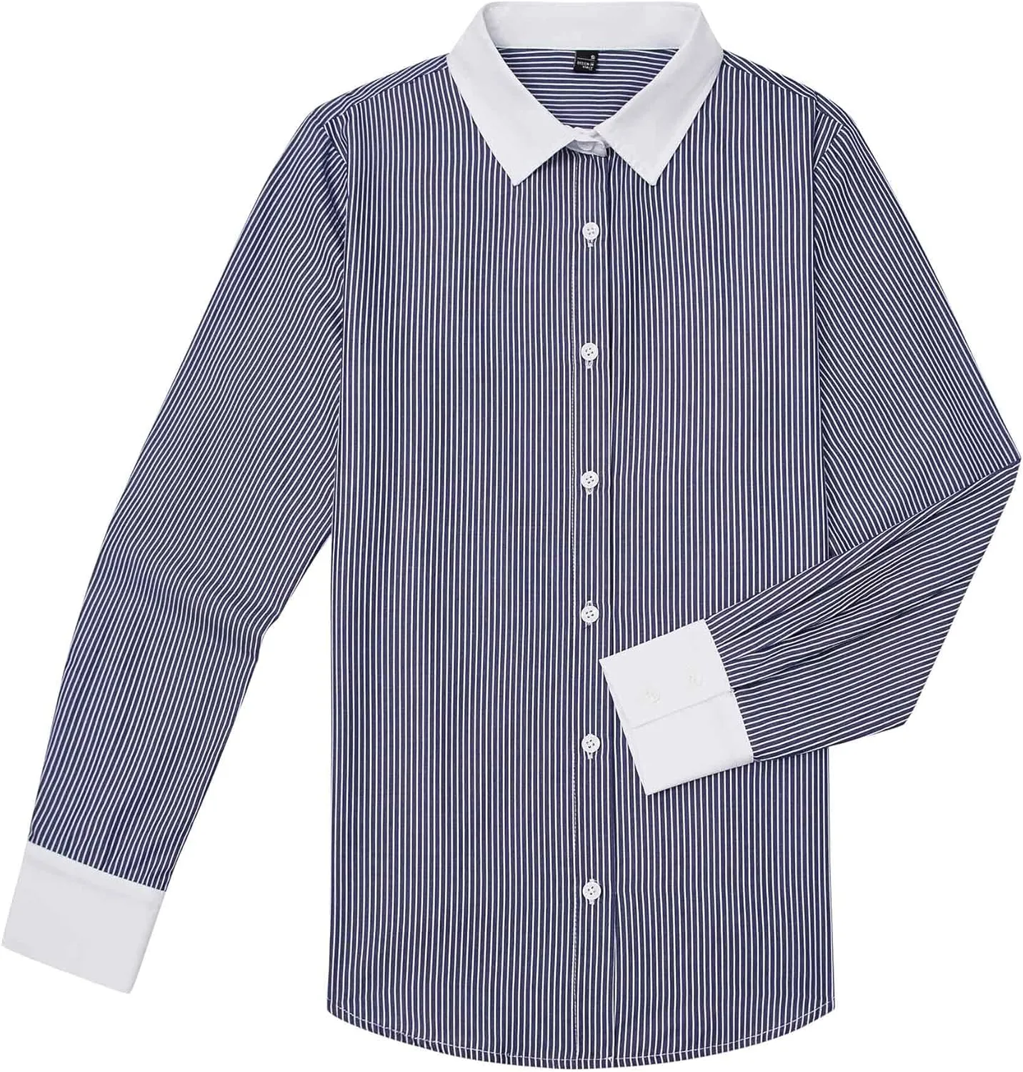 siliteelon Womens Cotton Button Down Shirts Striped Dress Shirts Pinstripes Long Sleeve Collared Blouses Colorblock Tops