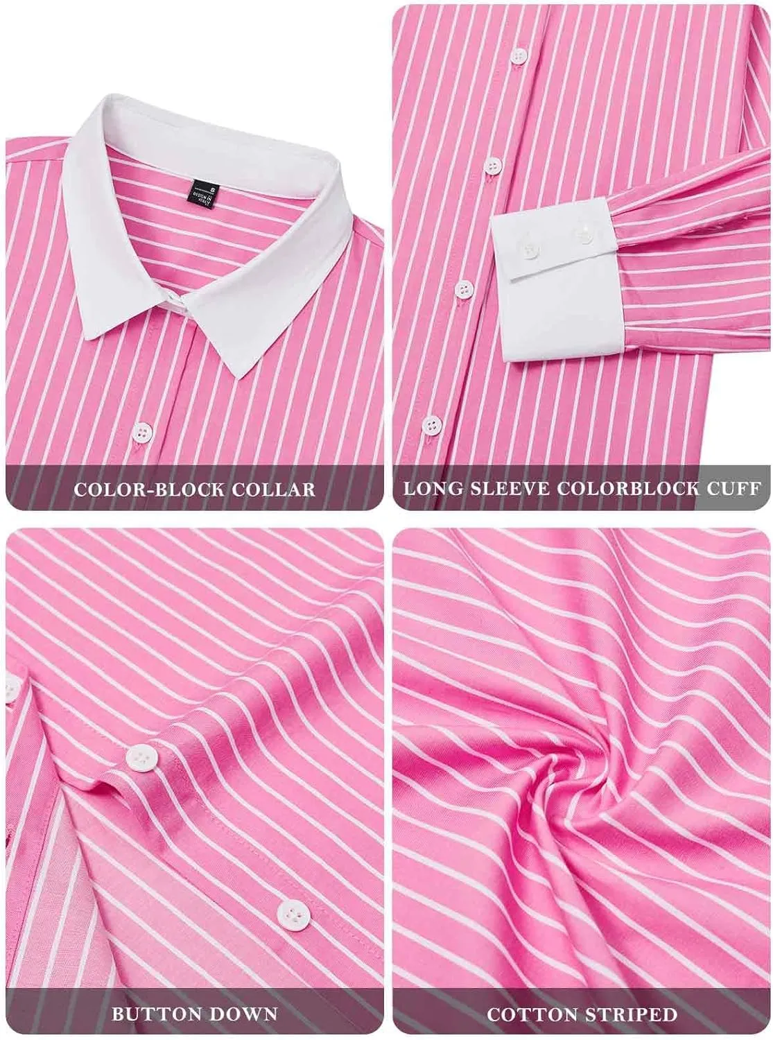siliteelon Womens Cotton Button Down Shirts Striped Dress Shirts Pinstripes Long Sleeve Collared Blouses Colorblock Tops