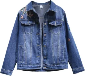 Spring Denim Coat Women Single Breasted Short Cowboy Jacket Single Breasted Embroidered Floral Jeans Jacket