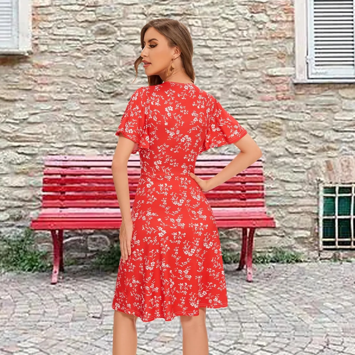 Summer Dresses for Women 2025 Vacation Casual V-Neck Wrap Sundress Knee Length Graduation Dress