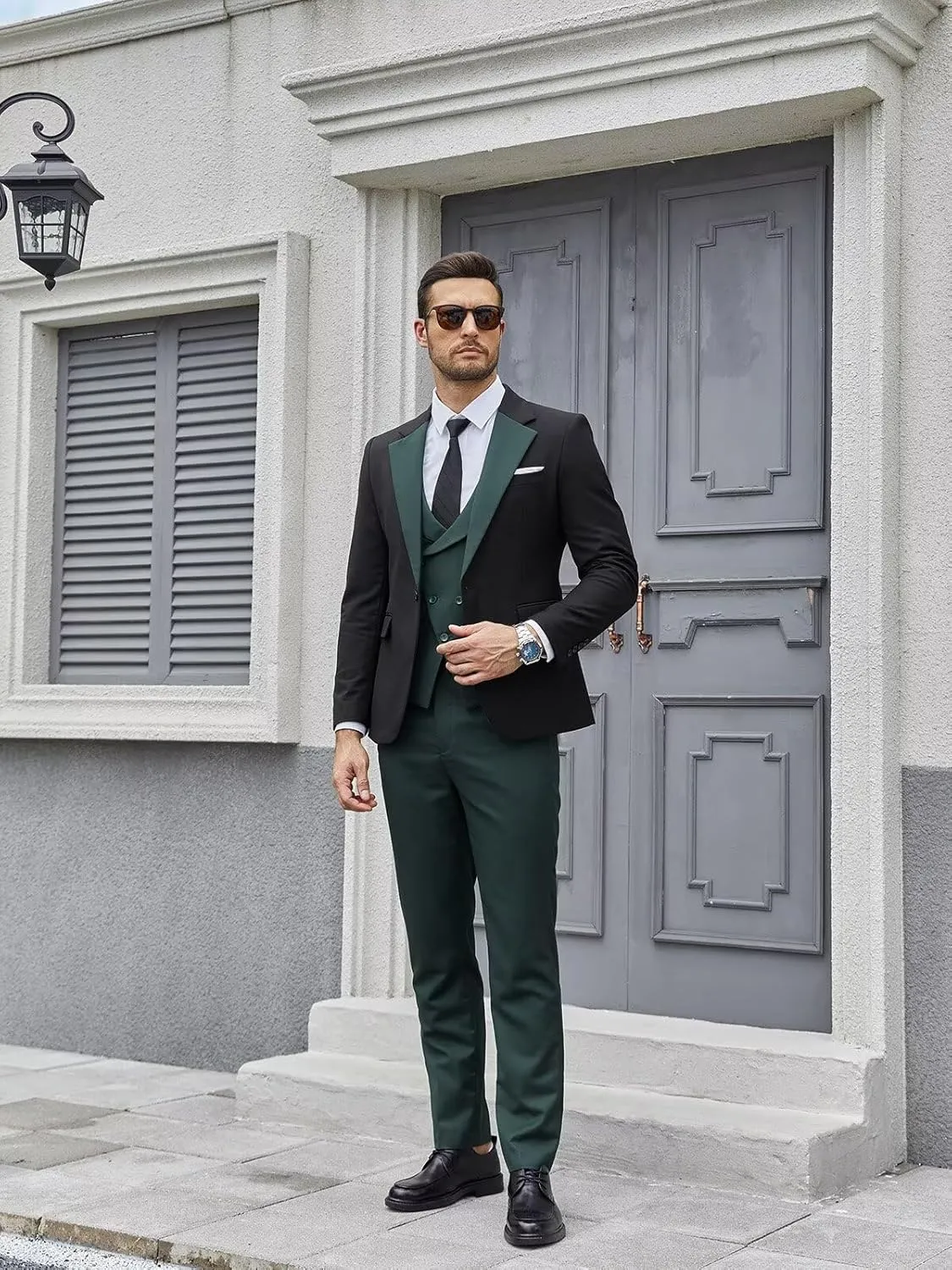 Wangyue Mens Suit Slim Fit 3 Piece Suits for Men Tuxedo Double Breasted Wedding Prom Tuxedo Party Blazer Vest Pants Set