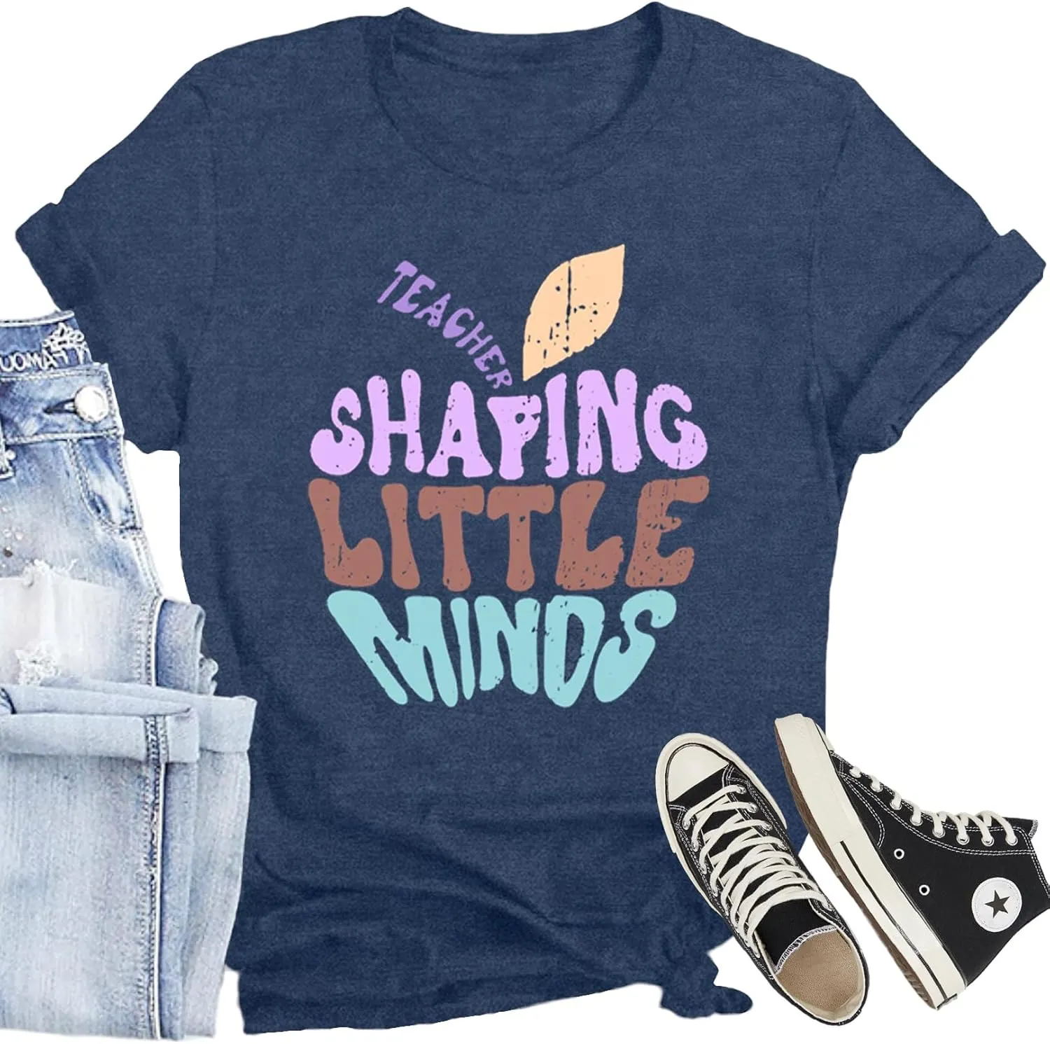 Women Teacher Shirt Teacher Life Printed T-Shirt Casual Back to School Tee Tops