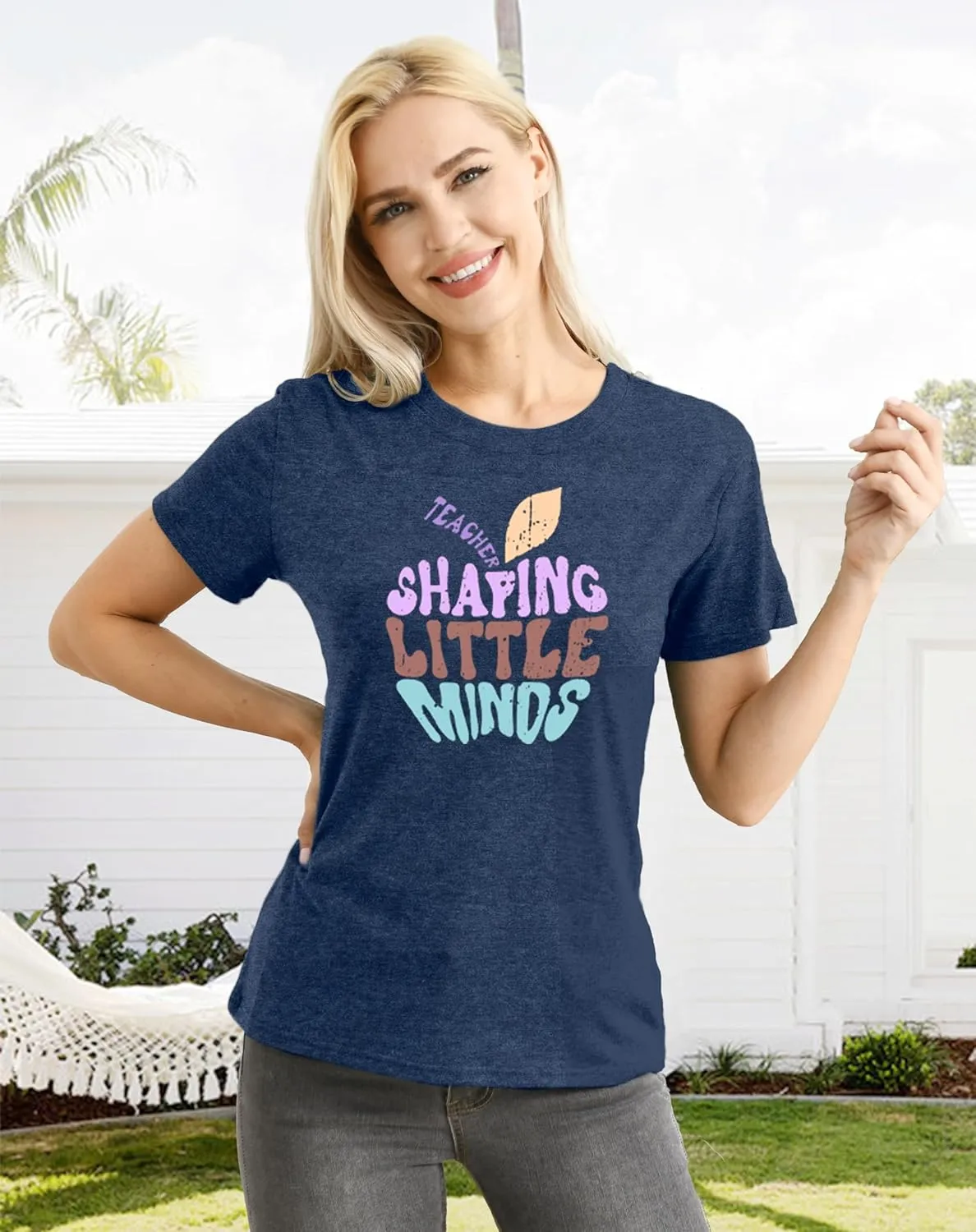 Women Teacher Shirt Teacher Life Printed T-Shirt Casual Back to School Tee Tops