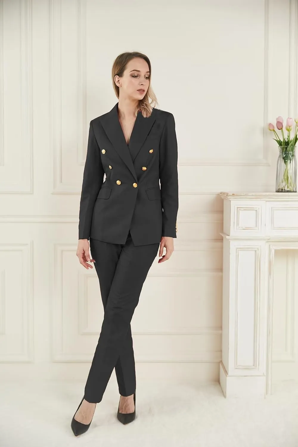 Women's Blazer Suits 2 Piece Solid Work Pant Suit for Women Business Office Lady Suits Sets (Blazer Pants