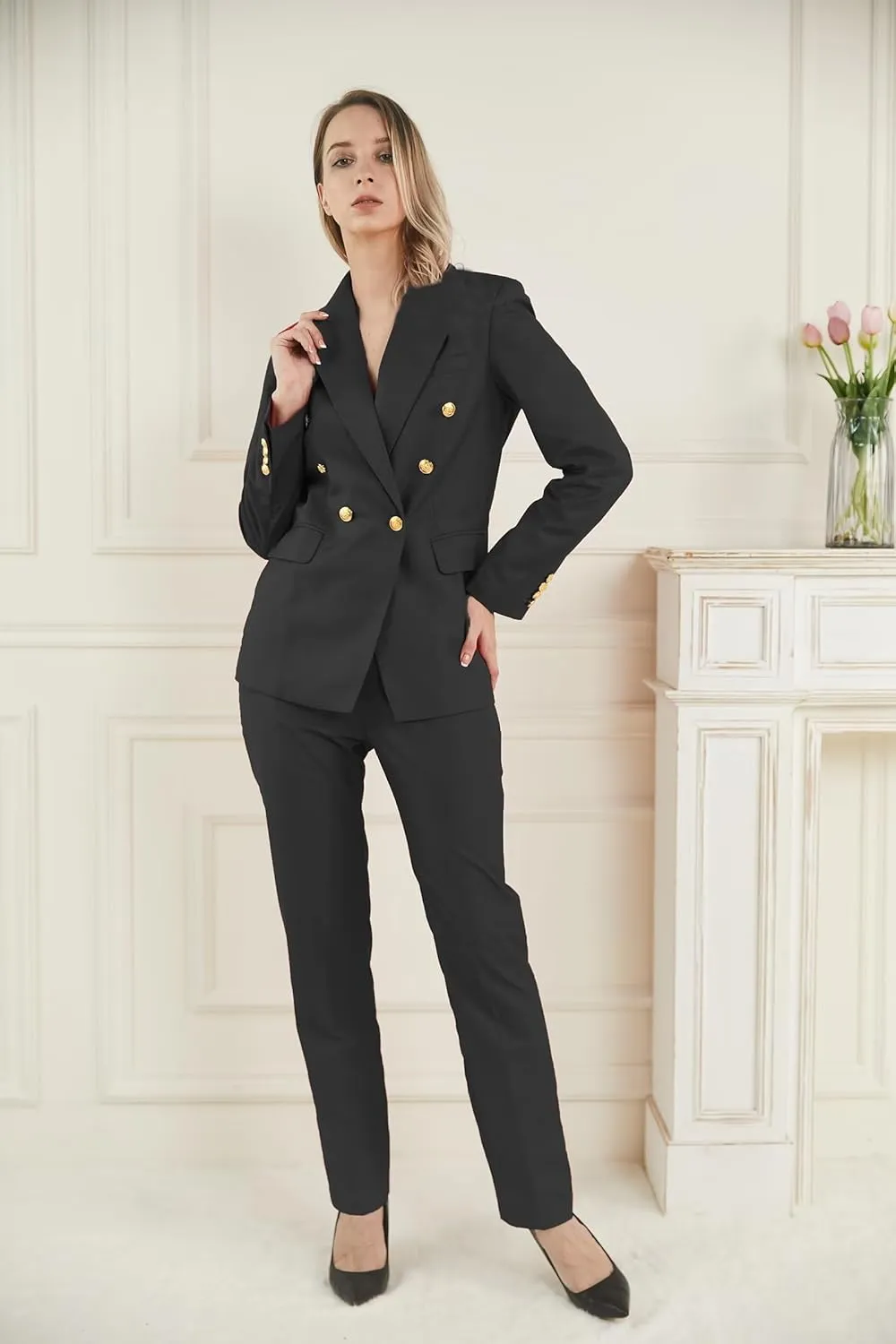 Women's Blazer Suits 2 Piece Solid Work Pant Suit for Women Business Office Lady Suits Sets (Blazer Pants