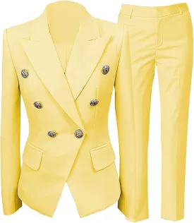 Women's Blazer Suits 2 Piece Solid Work Pant Suit for Women Business Office Lady Suits Sets (Blazer Pants