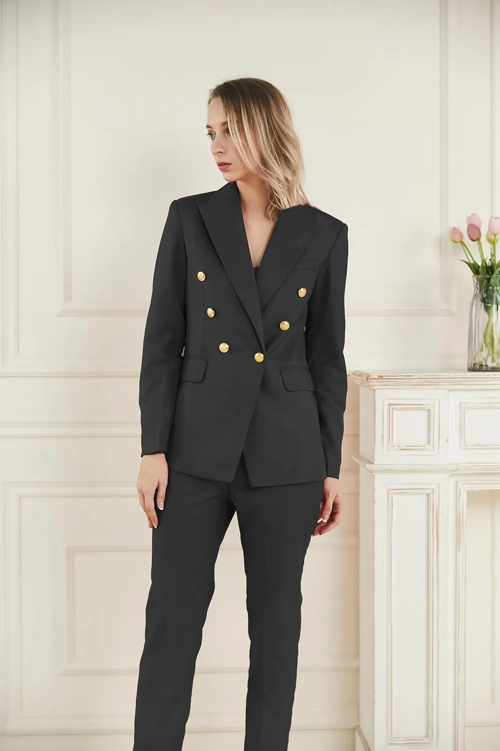 Women's Blazer Suits 2 Piece Solid Work Pant Suit for Women Business Office Lady Suits Sets (Blazer Pants