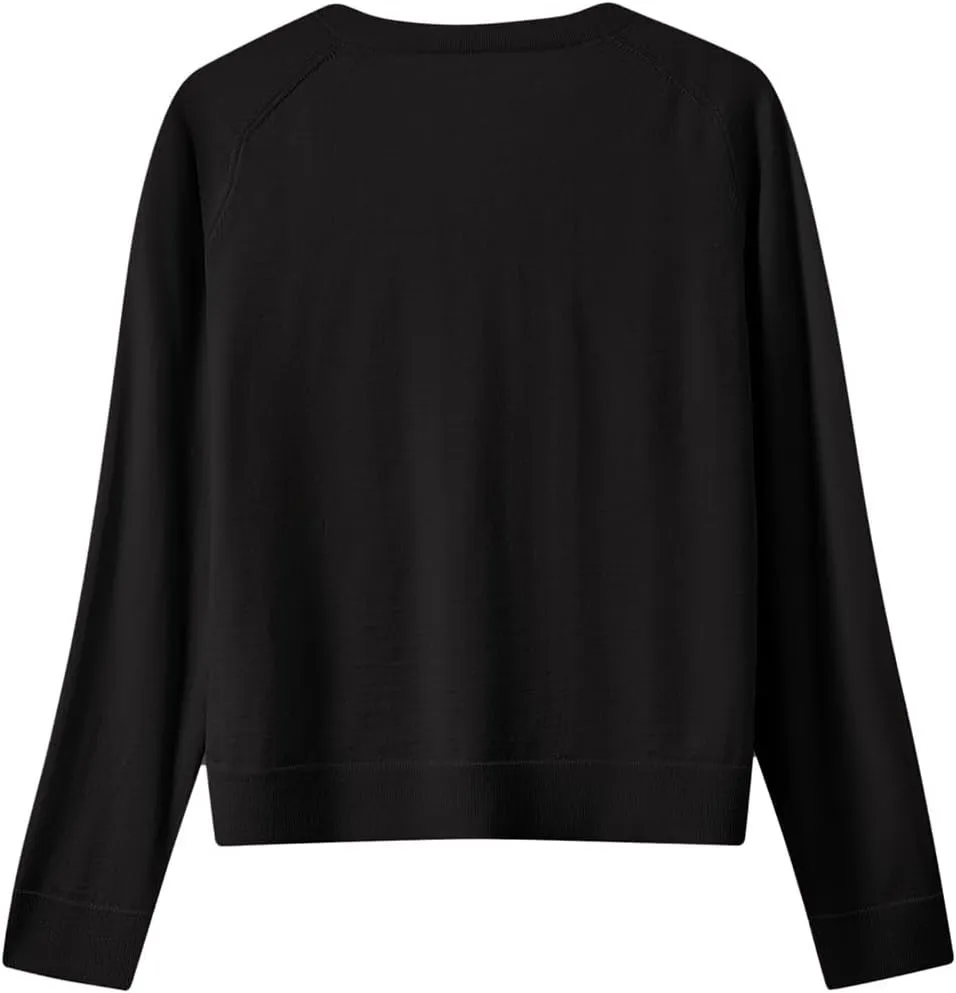 Women's Merino Wool Sweater Casual Lightweight V Neck Raglan Sleeve Knit Top Loose Pullover