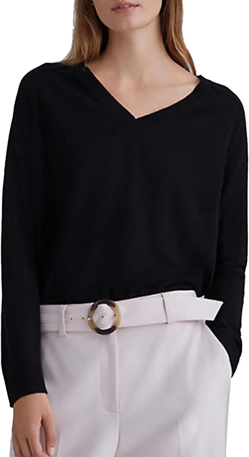 Women's Merino Wool Sweater Casual Lightweight V Neck Raglan Sleeve Knit Top Loose Pullover