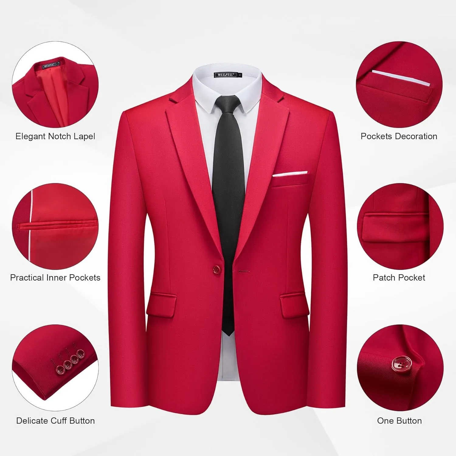 WULFUL Men's 2 Piece Slim Fit Suit Set One Button Blazer Jacket Pants Tuxedo Set for Party, Wedding and Business