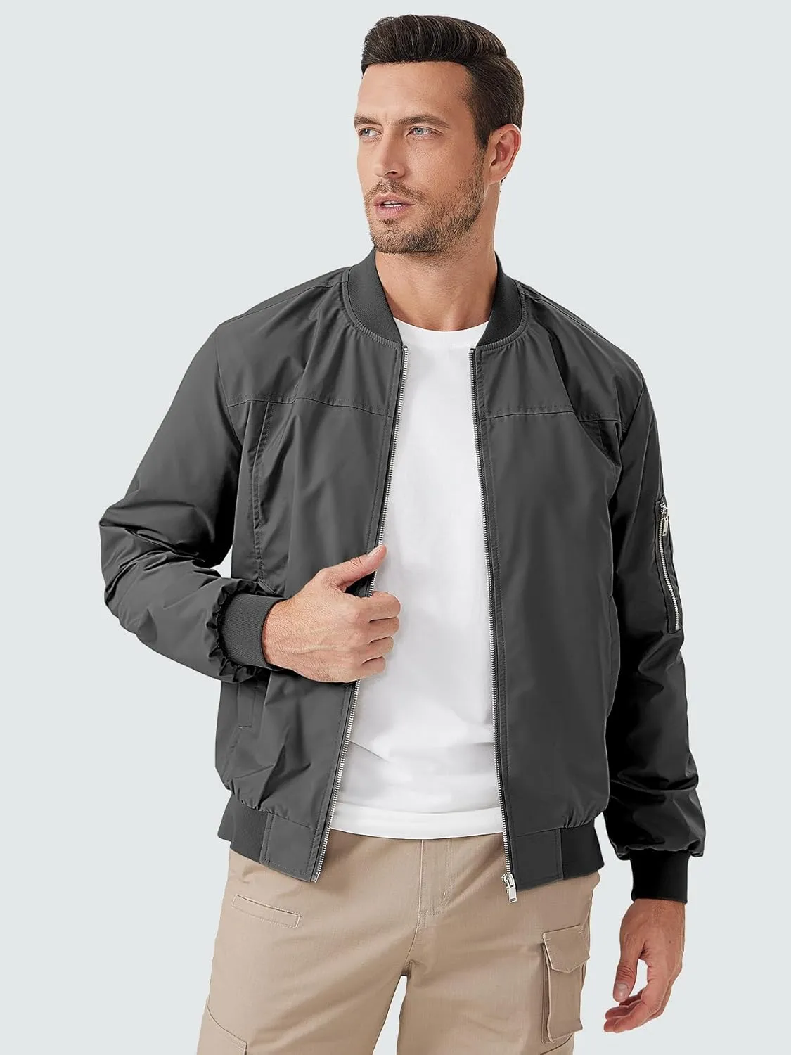 ZUTY Men's Bomber Jacket Lightweight Casual Spring Fall Windbreaker Coat with Zipper Pockets